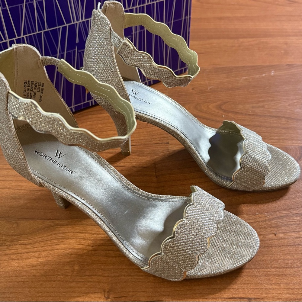 Worthington Gold Heels with Shimmery Peep-Toe Design